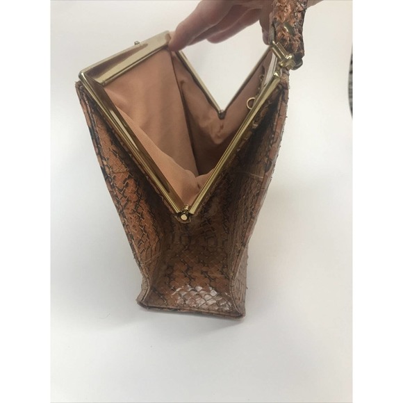 Vintage Handbag Faux Snakeskin 1940 Caramel Color Fashionable - Picture 6 of 13